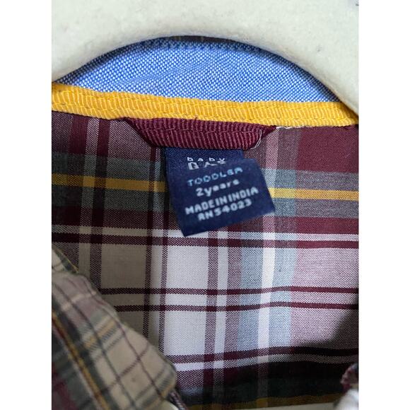Gap Boys Shirt Size 2 Burgundy Green Yellow Plaid Long Sleeve Button Up Front - Picture 4 of 5